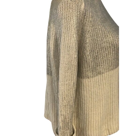 Chicos Silver Cream Crewneck Pullover Glitz Zipper Back Sweater Sz M - Picture 7 of 14